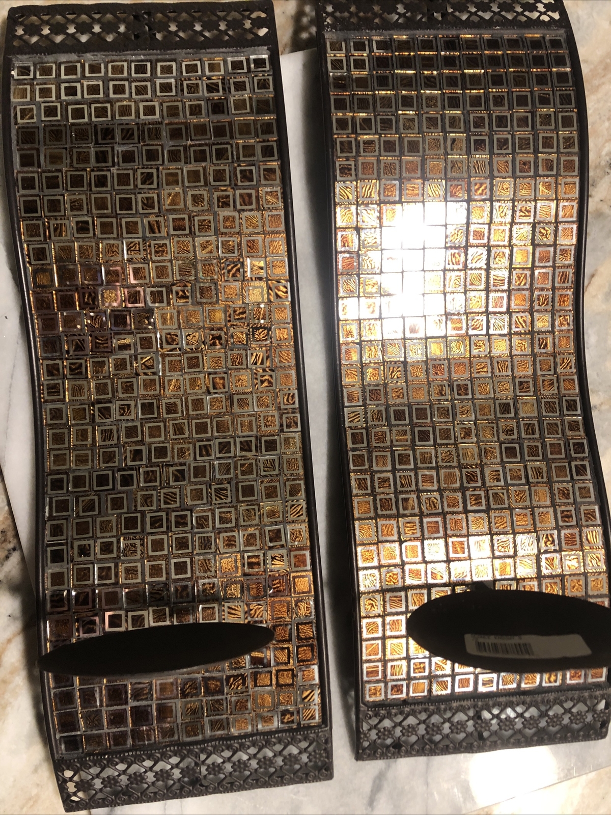 STUNNING PAIR OF MOSAIC GLASS STYLE BRONZE WALL SCONCES-NEW