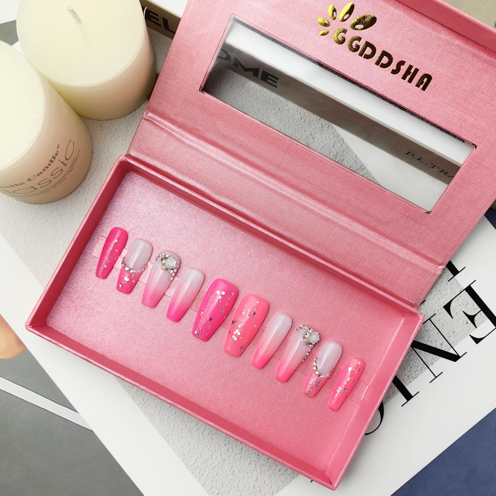 GGddsha Nails Handmade Pmma Acrylic Nails Press On NailsShort Reusable Fake Fals