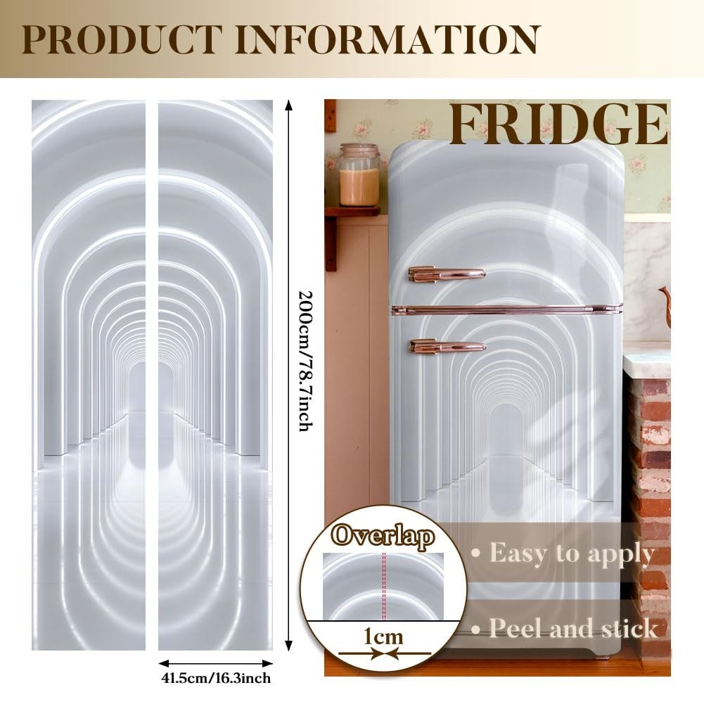 2 Pcs 3D Depth Space Pattern Removable Refrigerator Wraps, Self-Adhesive Frid…