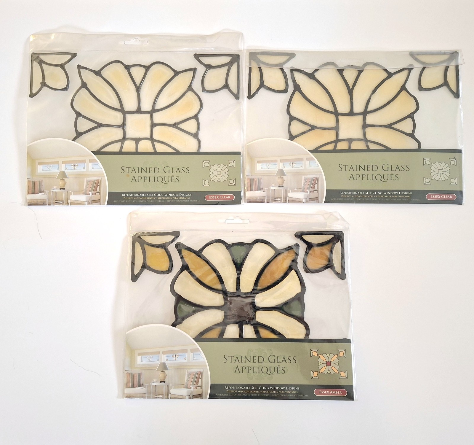 Brewster Home Fashion Set Stained Glass Appliques: 1 Essex Amber & 2 Essex Clear
