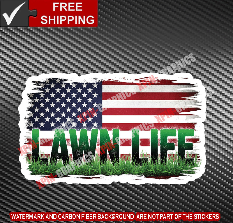 Lawn Life USA Flag Vinyl Decal Sticker Landscape Mow Mowing Landscaper B