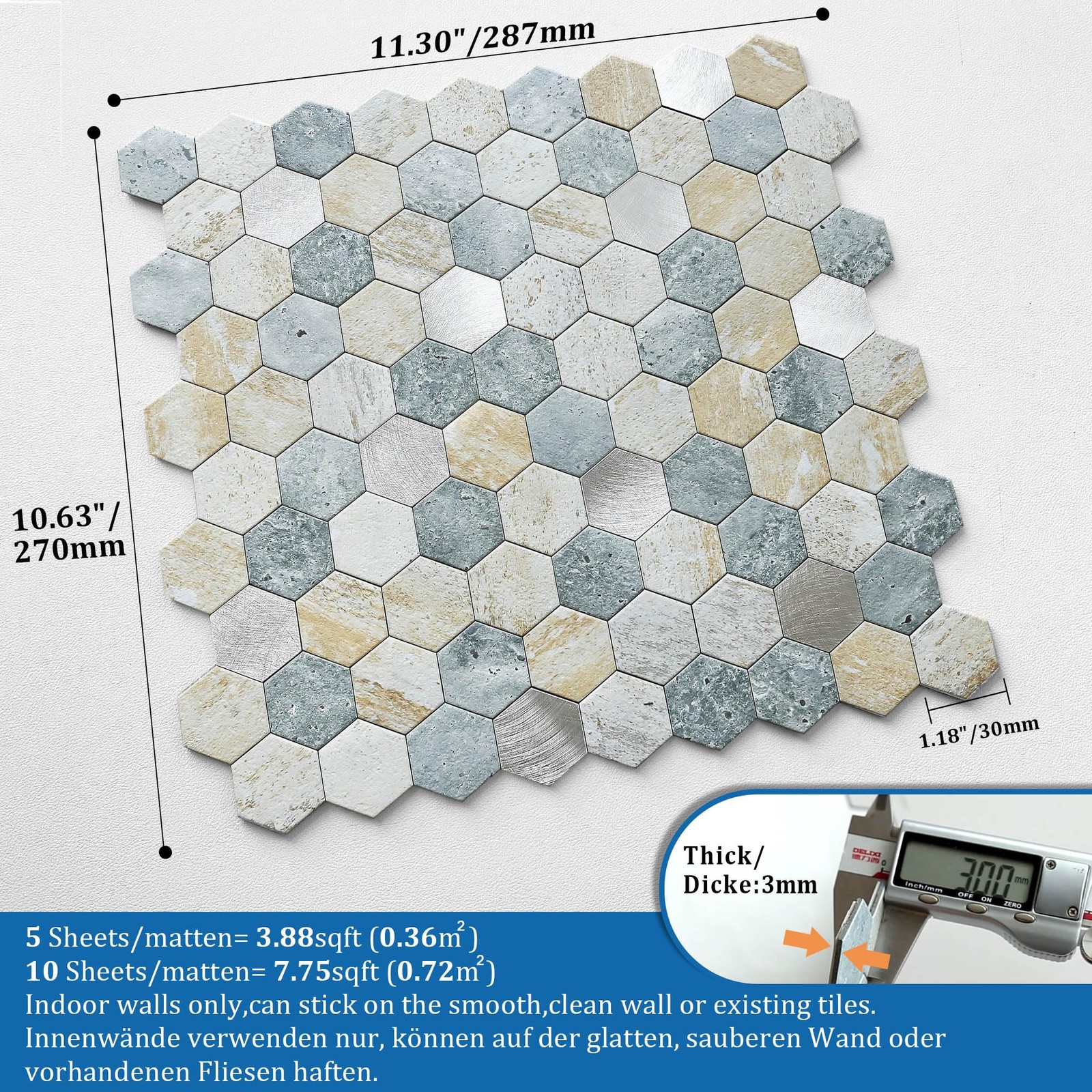 MOFIT Hexagon Peel and Stick Backsplash Tiles Kitchen,Self-Adhesive Metal and…