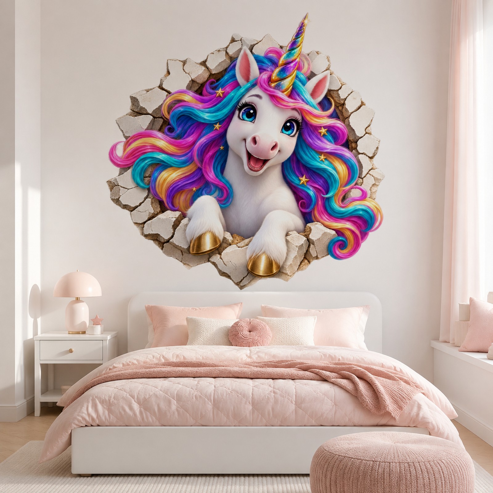 3D Unicorn Wall Decal Rainbow Vinyl Sticker Girls Bedroom Nursery MELU-001