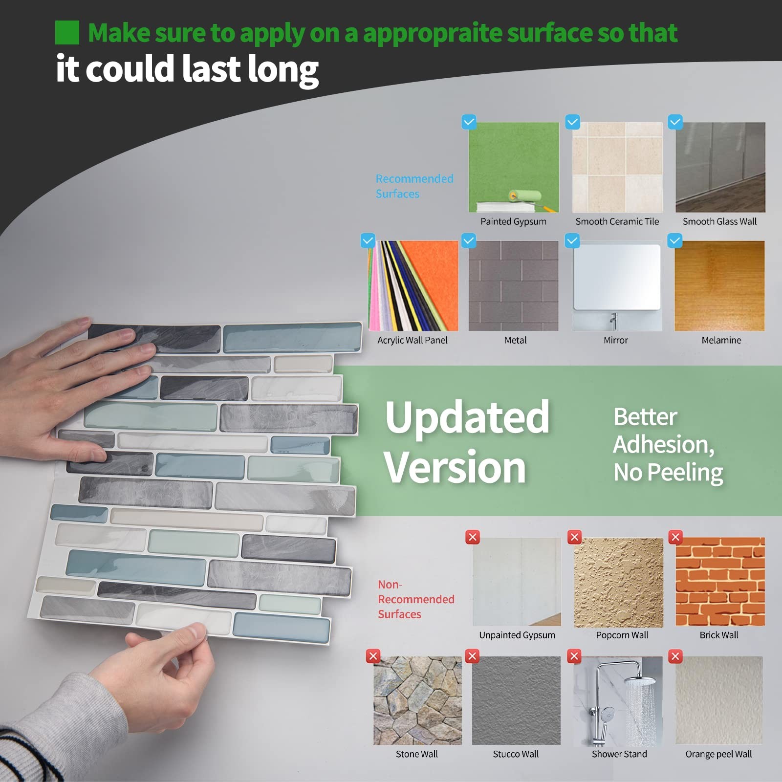 SelfAdhesive Kitchen Backsplash, Marble Look Decorative Tiles 10 Tiles