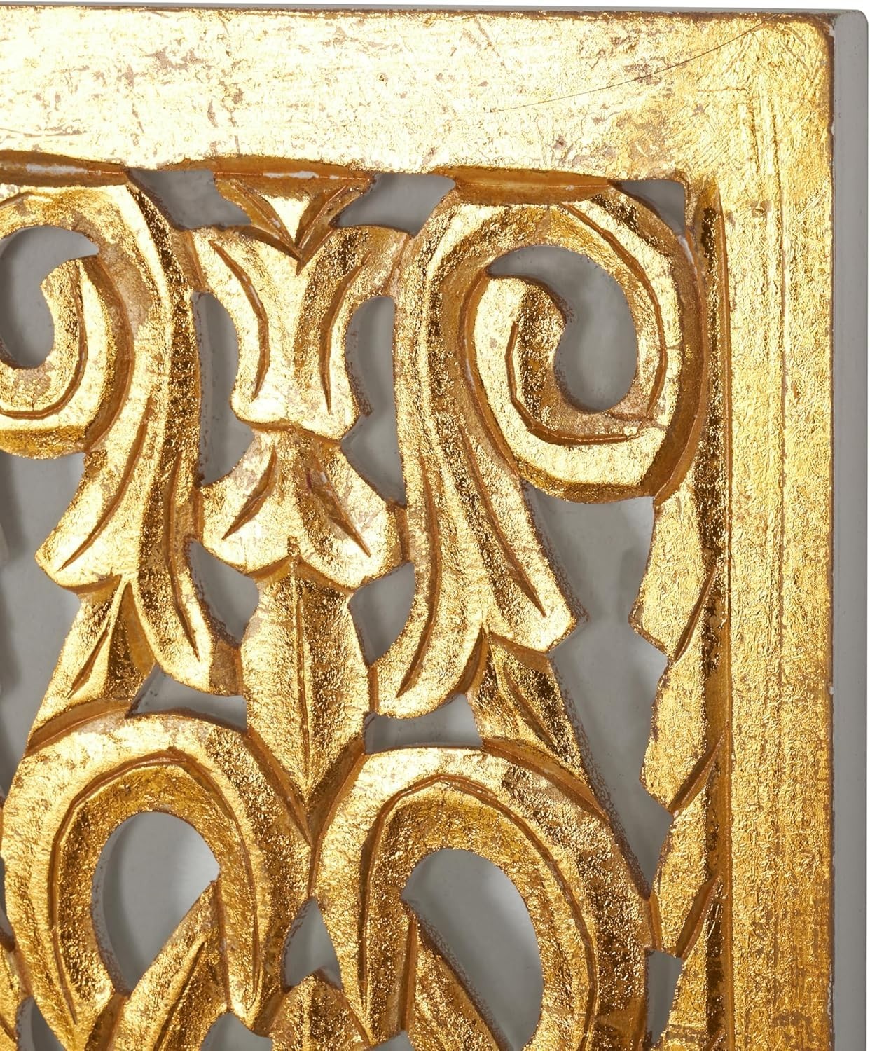 Hand-Carved Floral Wall Sculpture in Gold, 36" x 12" for Elegant Decor