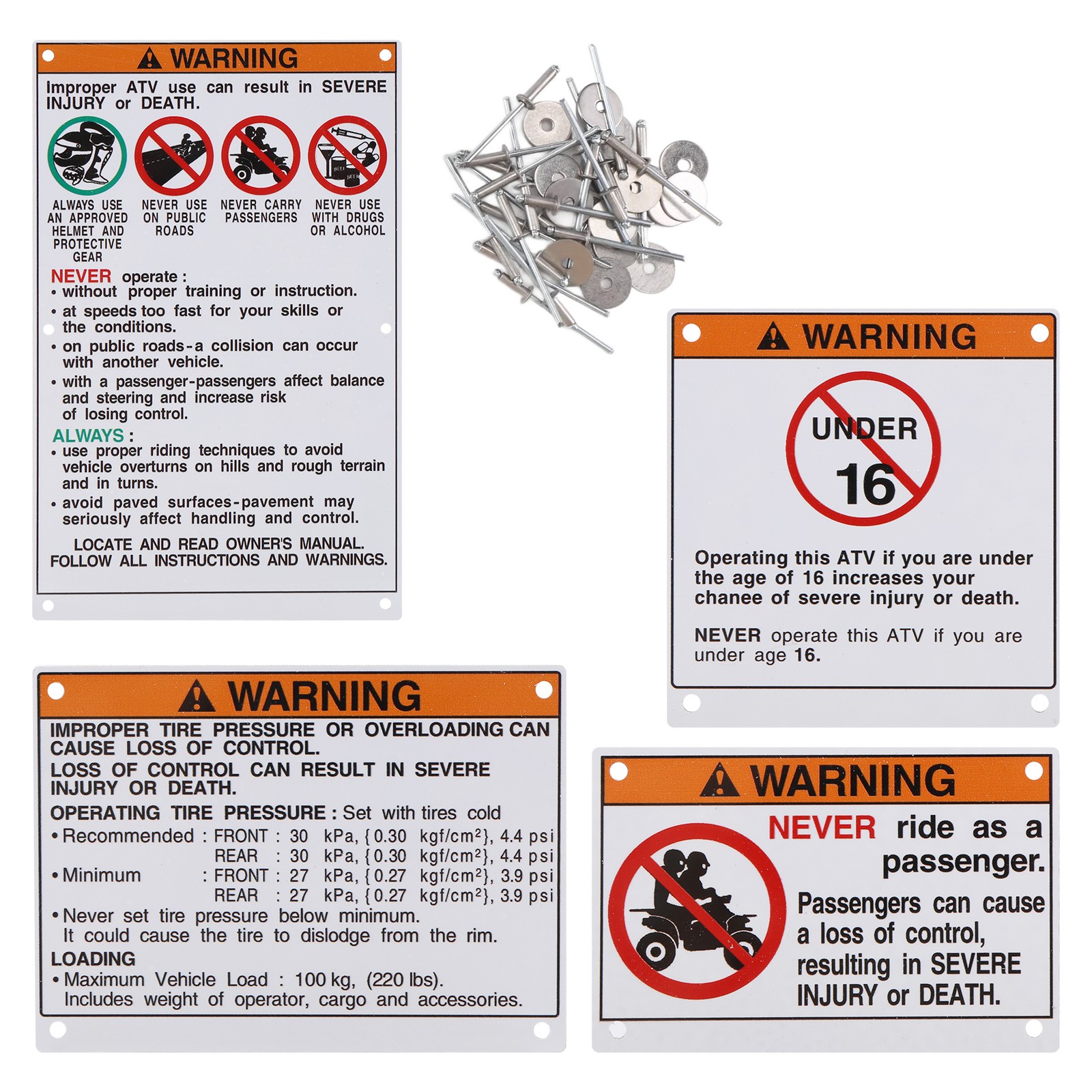 Auto Parts Warning Decals Stickers Labels Aluminum Backed for H4E25706
