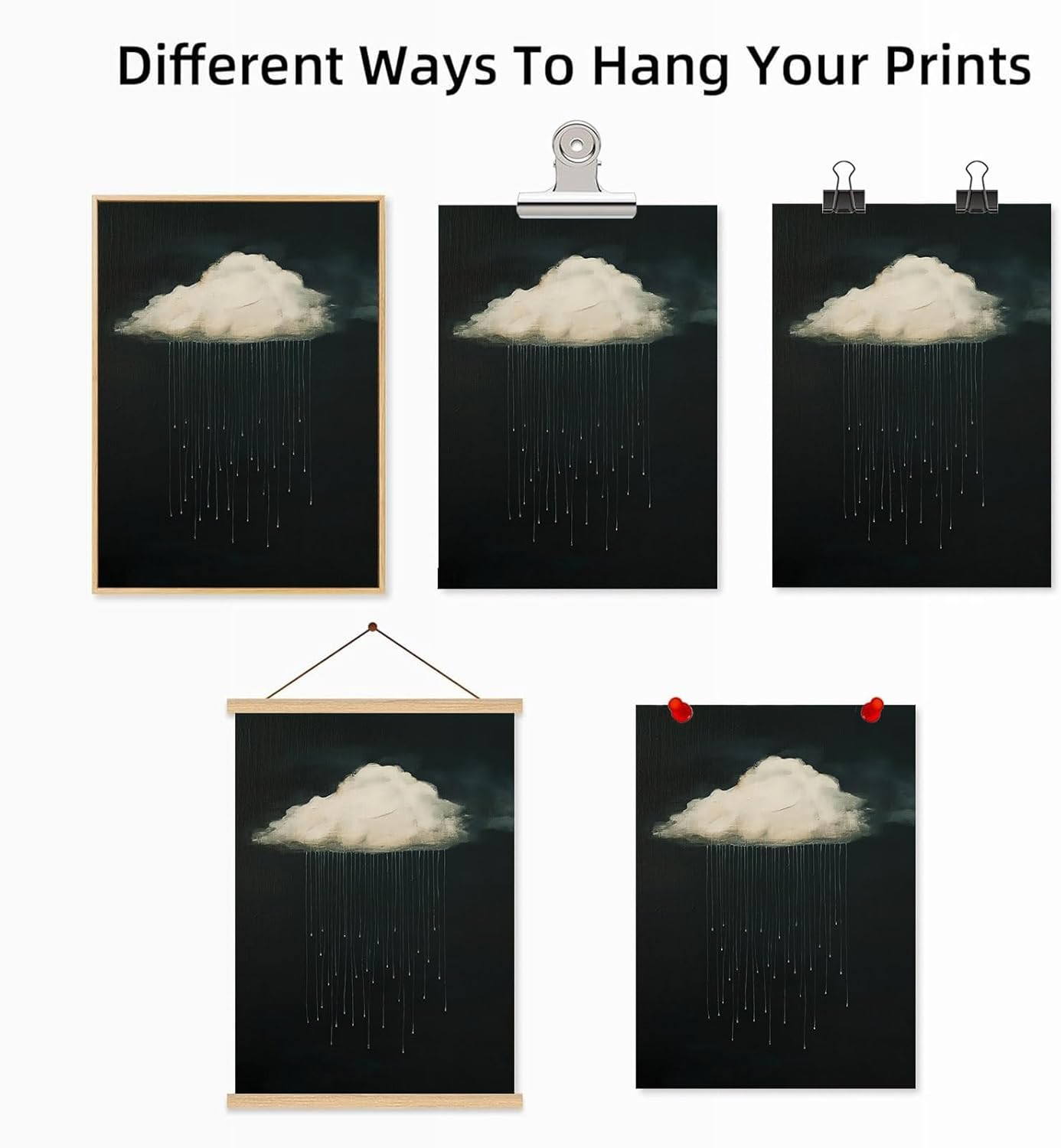 Black and White Cloud Wall Art Vintage Rain Cloud Pictures Dark Clouds Painting