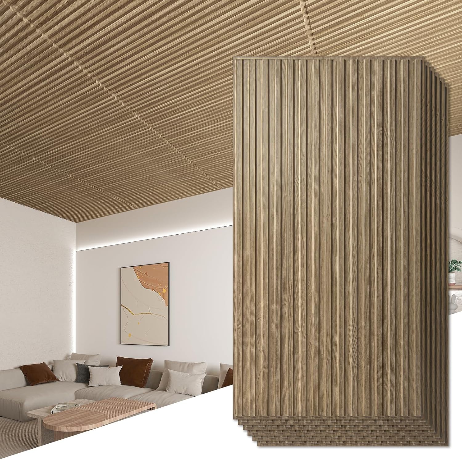 PVC Slat Design Panels – 12-Pack, Walnut, Waterproof