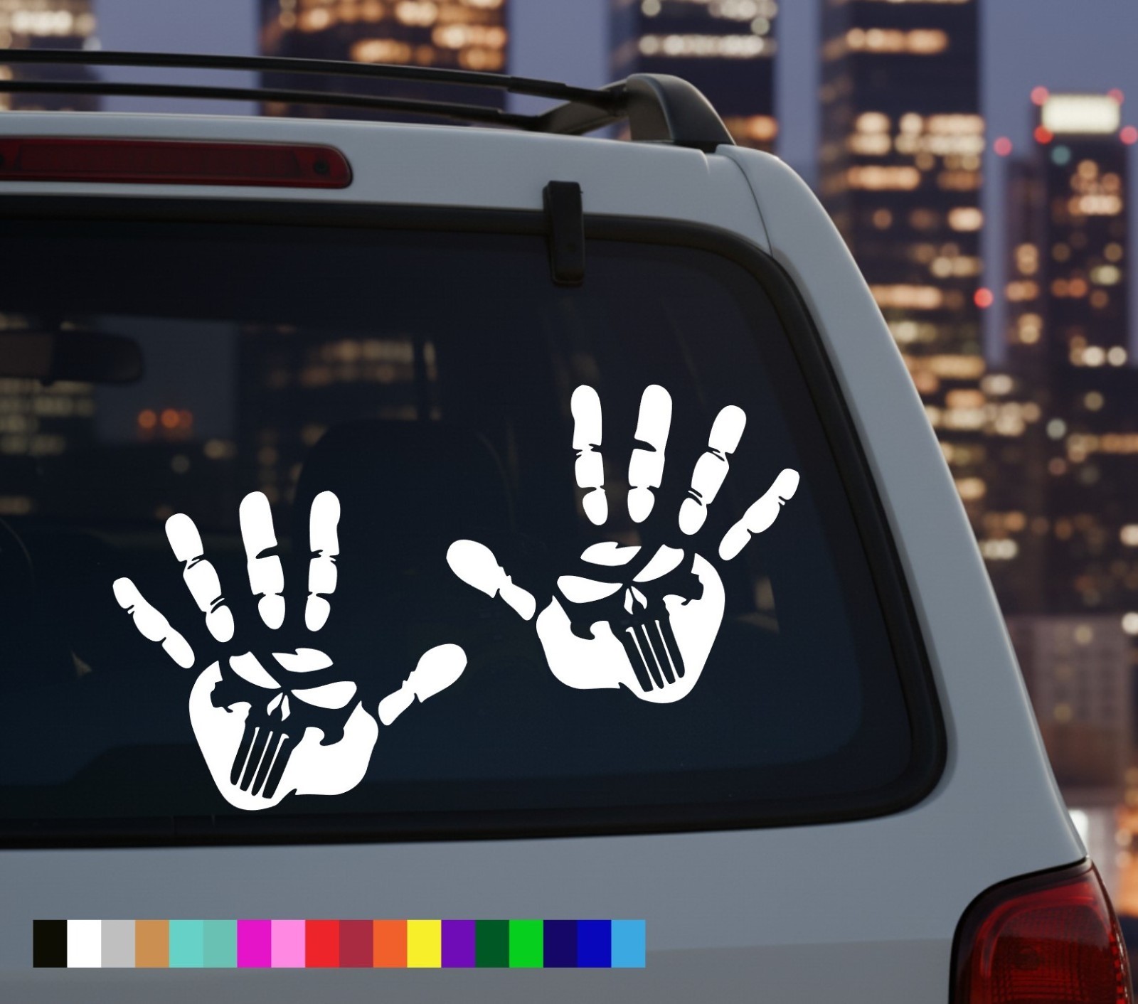 2 Hands Punisher Skull Hand Wave Wrangler Window Sticker Decal for Car Truck