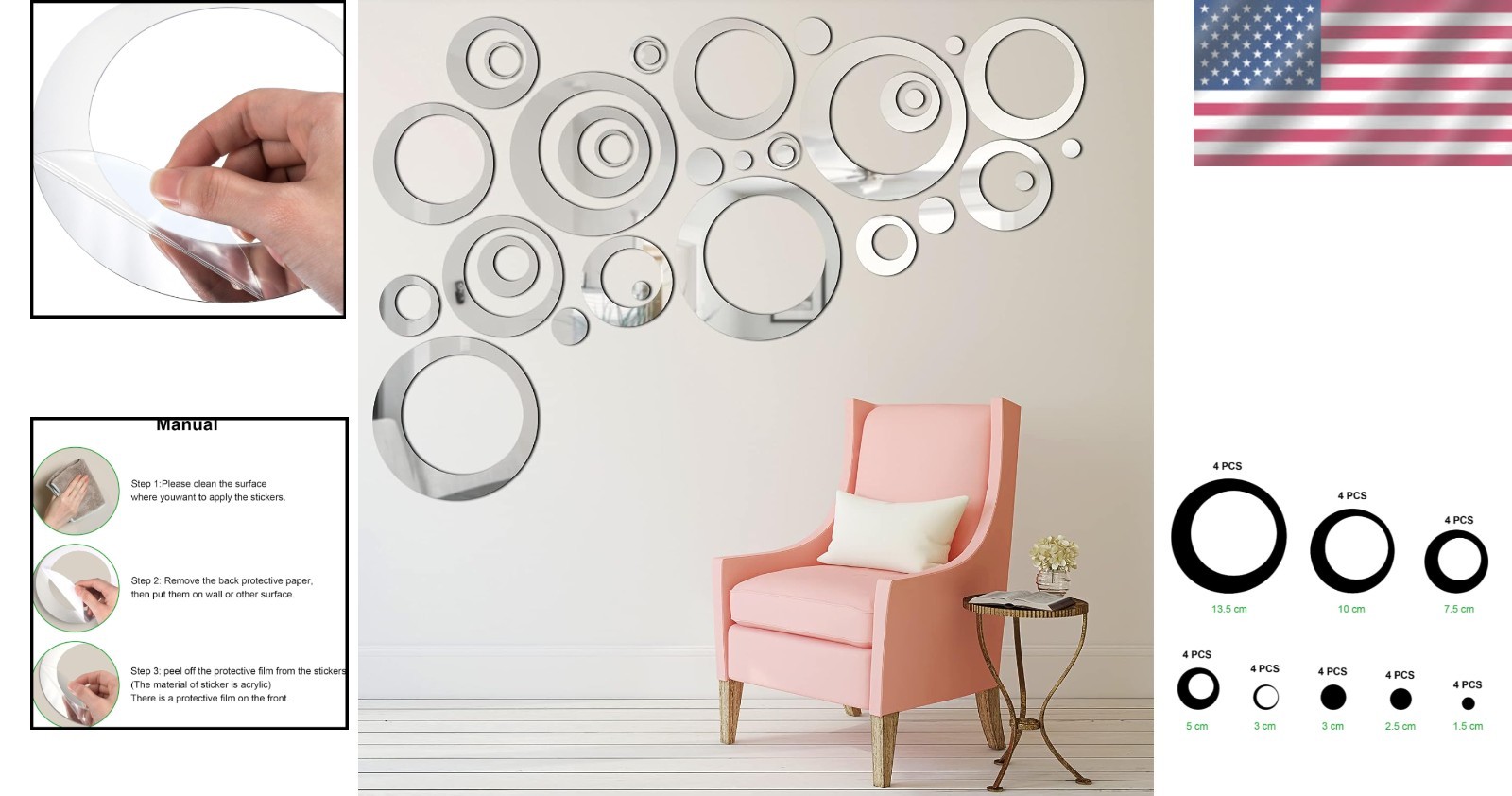 Adjustable 32-Piece Round Acrylic Mirror Stickers – Easy Install & Remove