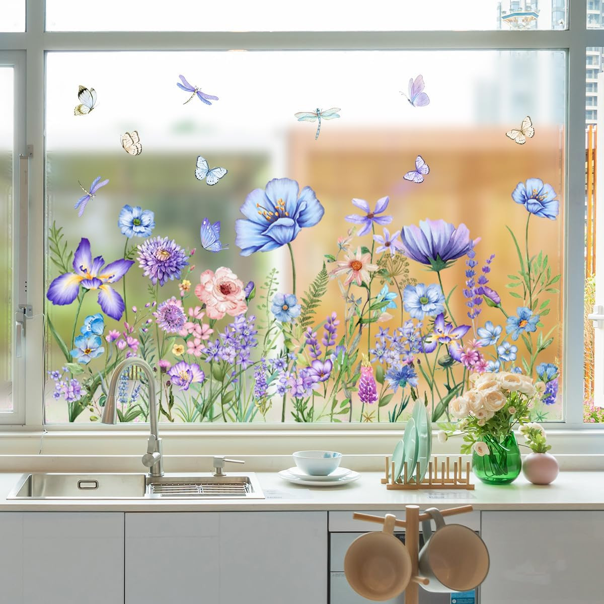 Wildflower Window Cling Butterfly Glass Decals for Bird Windows Strike Preventio