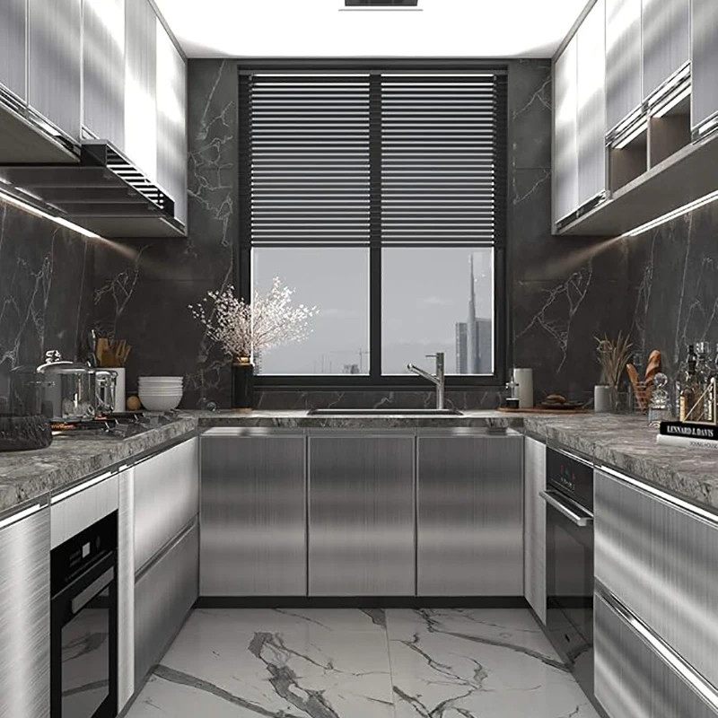 40CM Brushed Silver Wallpaper Stainless Steel Adhesive Kitchen Wall Film