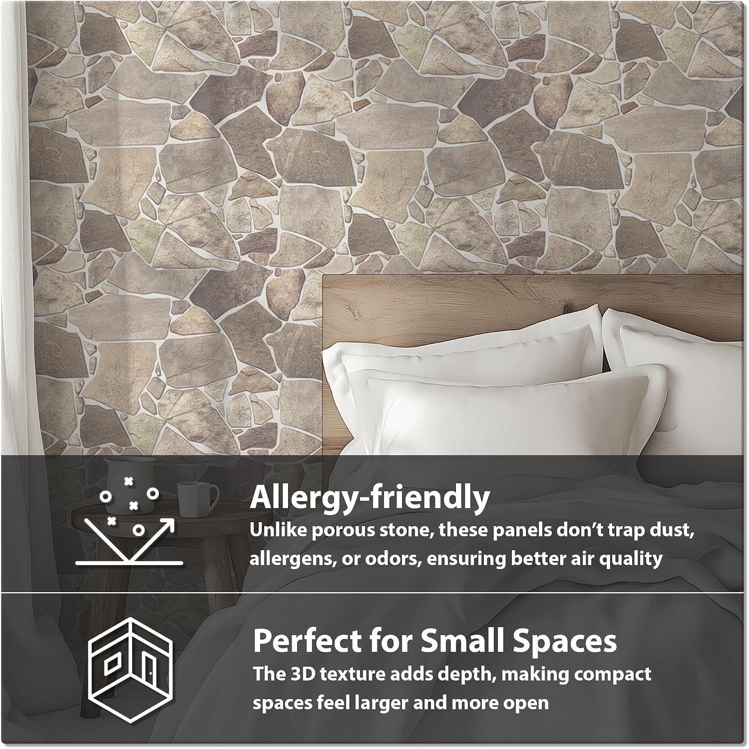 Natural Style 3D Stone Panels – Grey Beige Brown, 15 Pack