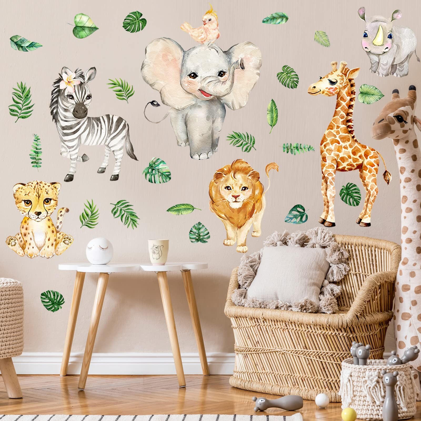 Colarr 2 Sheets Jungle Animals Sun Wall Decals Watercolor Safari Wall Sticker…