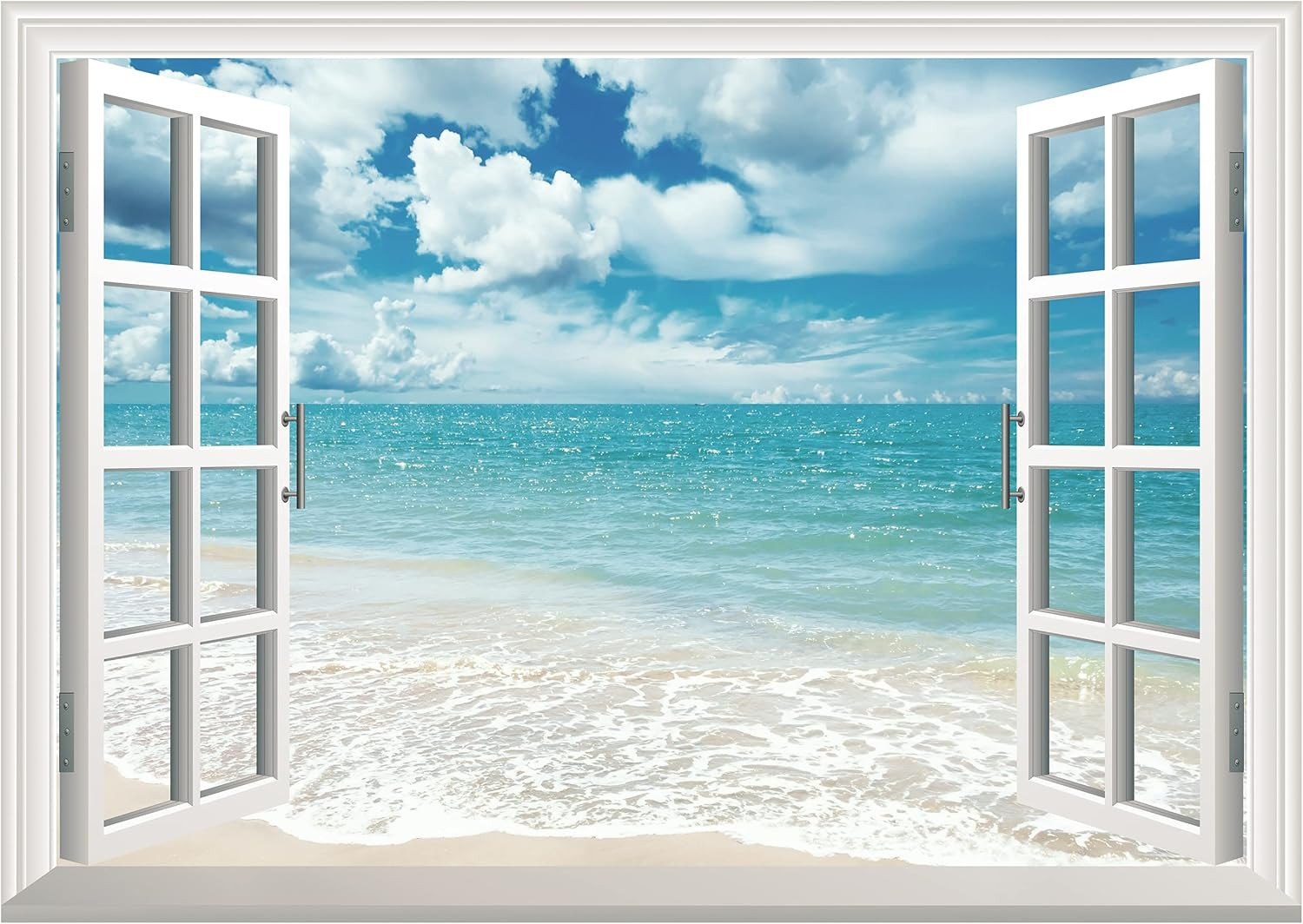 Fake Window Wall Sticker – Shoreline Lighthouse Faux Window Wall Mural for Wall
