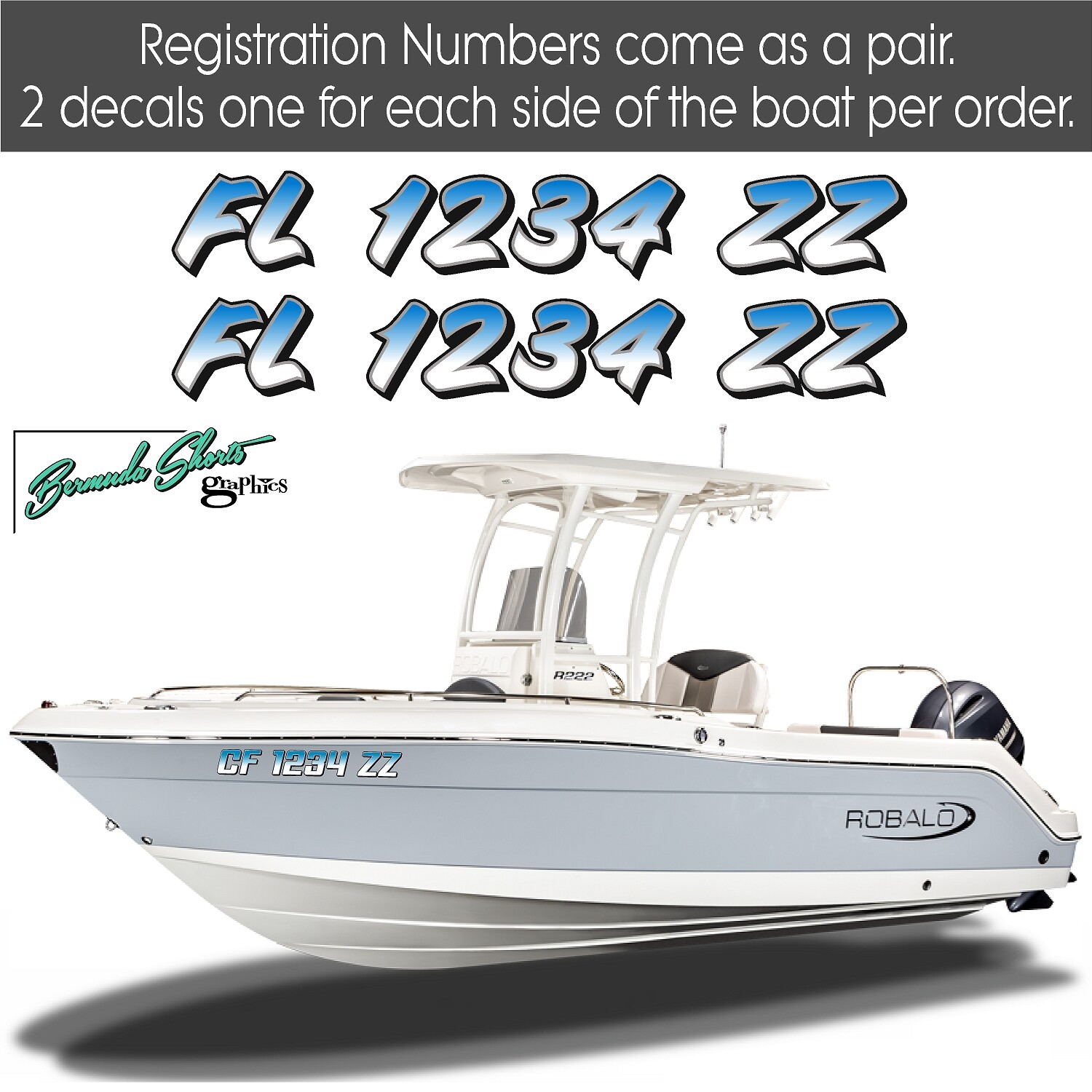 Boat Registration Numbers & Letters 2 Pack 3" x 15" Boat & Jetski Stickers X2GR