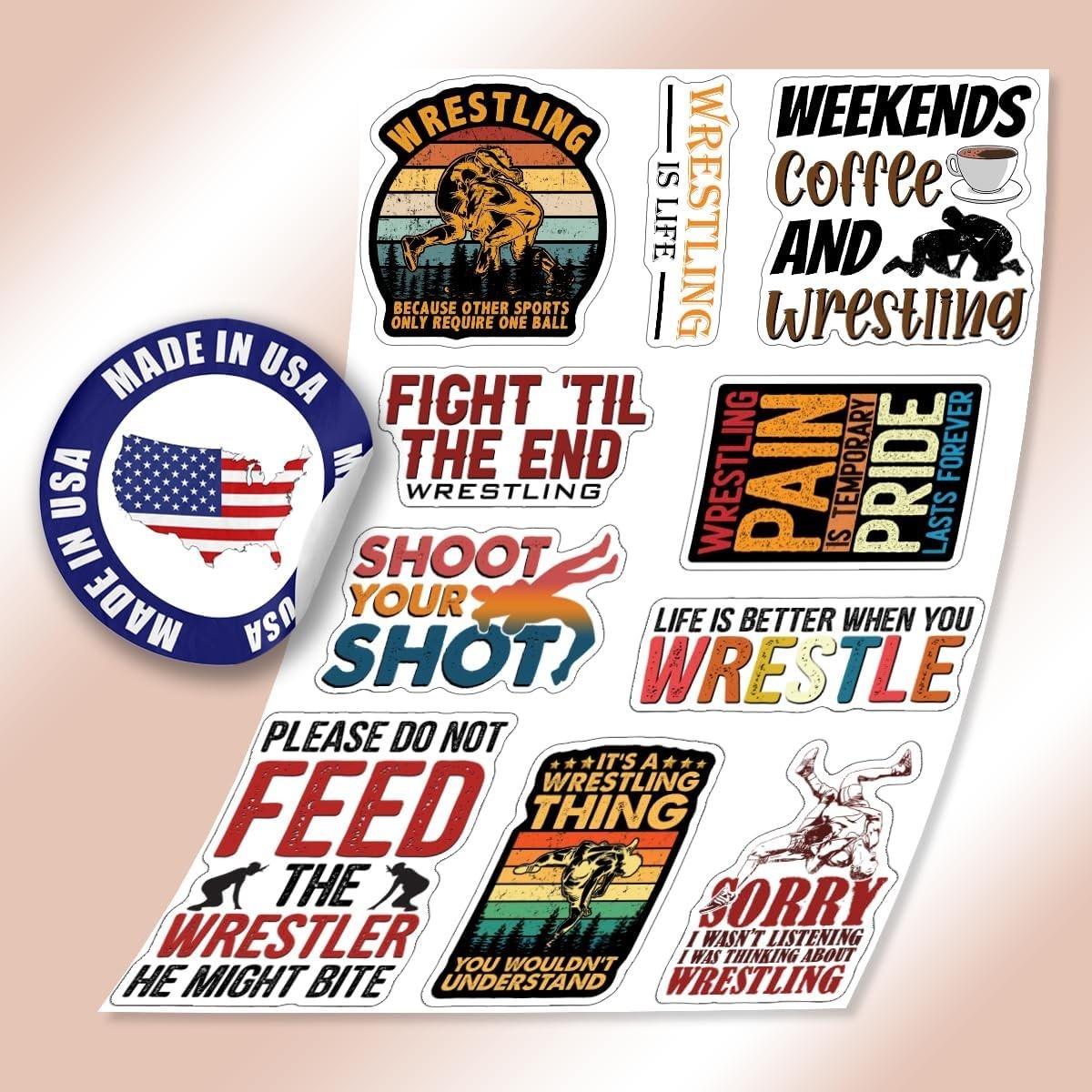 10pcs Wrestling Sticker Motivational & Vintage Wrestler Quotes Wrestling Life