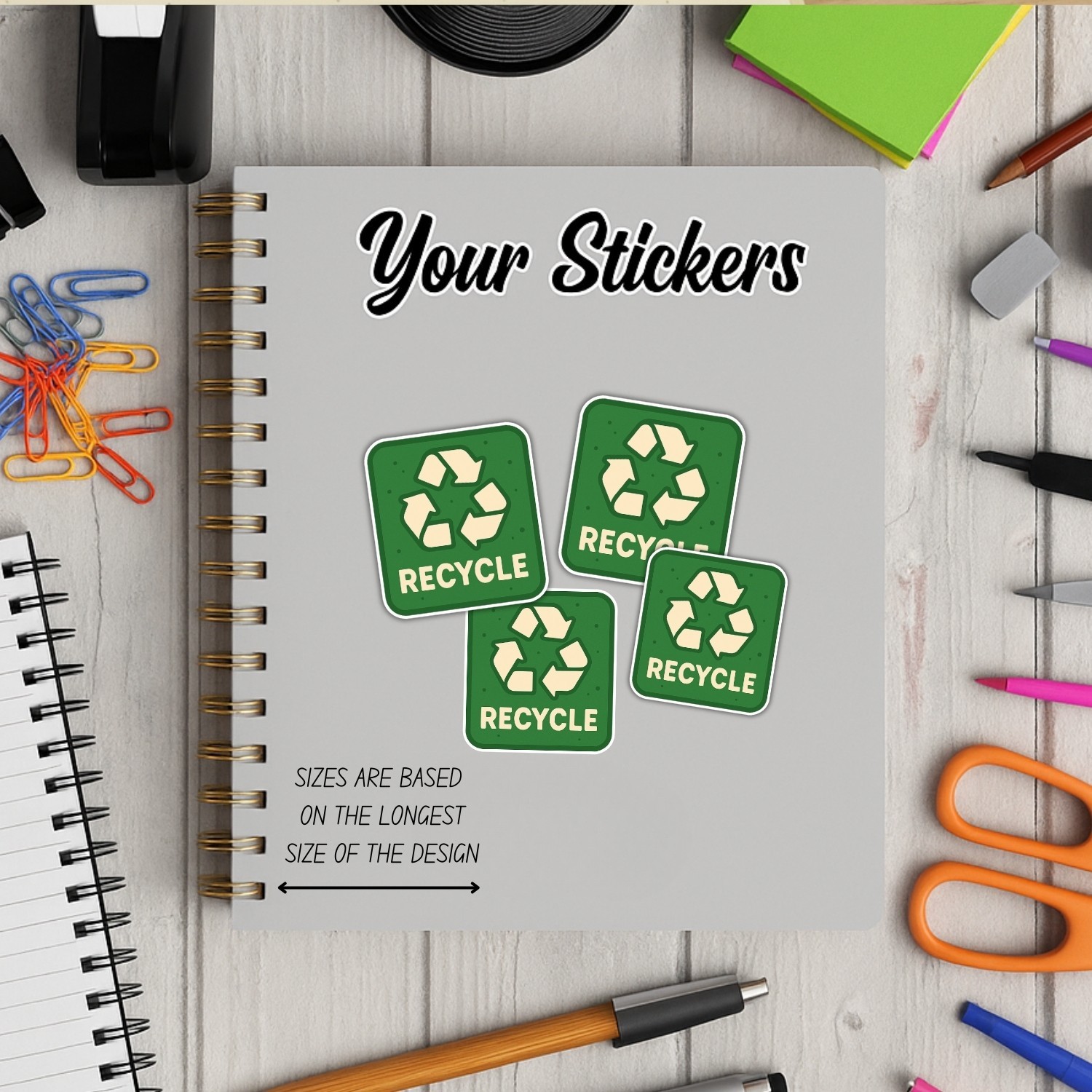 Recycling Stickers – Green Recycle Labels Waterproof Vinyl Decals (4 Pack)