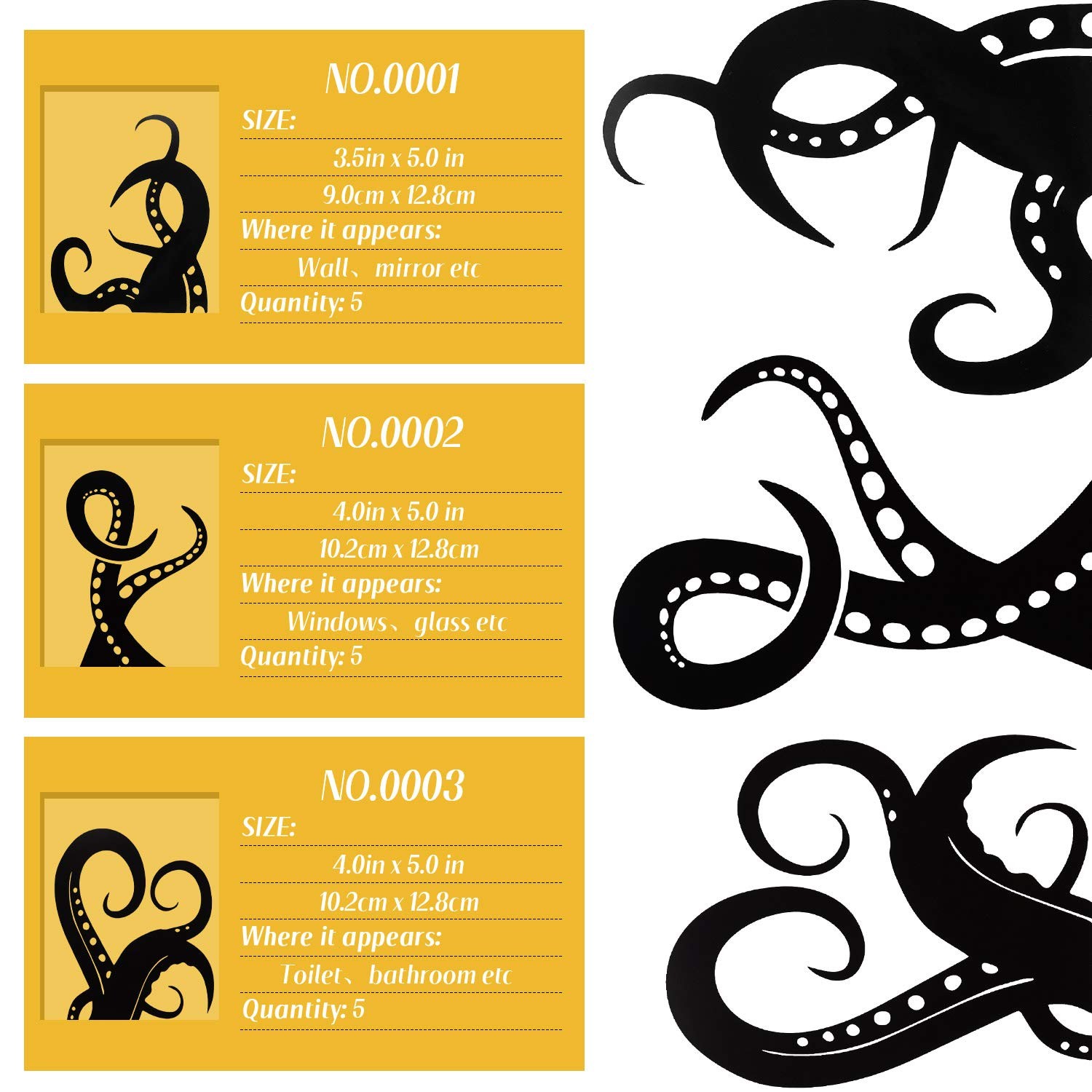 Outus 15 Pieces Kraken Octopus Toilet Tentacles Wall Decals Decor Black