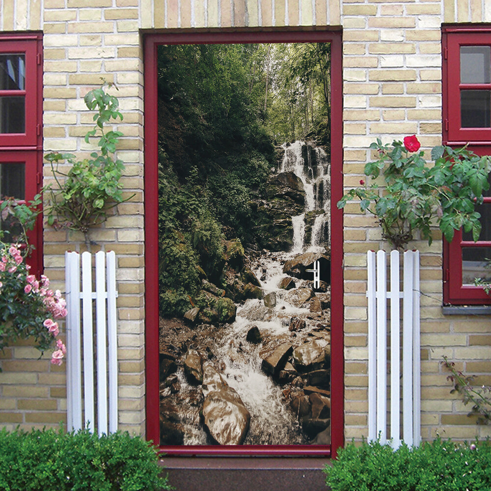Door, Wall STICKER – Green Forest River Scenery 3D Waterproof Murals Decal Cover