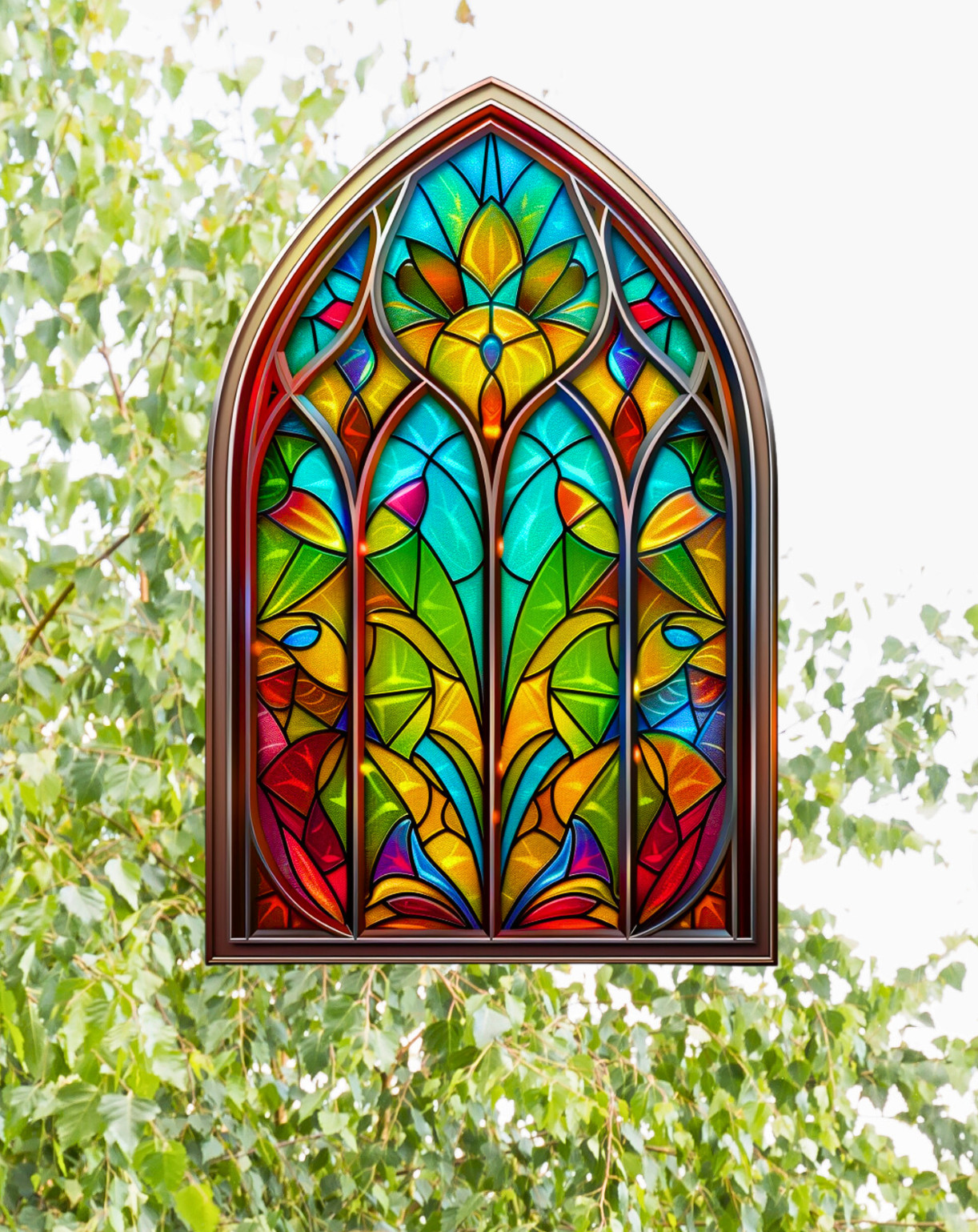 Church Glass Faux Stained-Glass ARCH WINDOW CLING Size 10.6" Vinyl