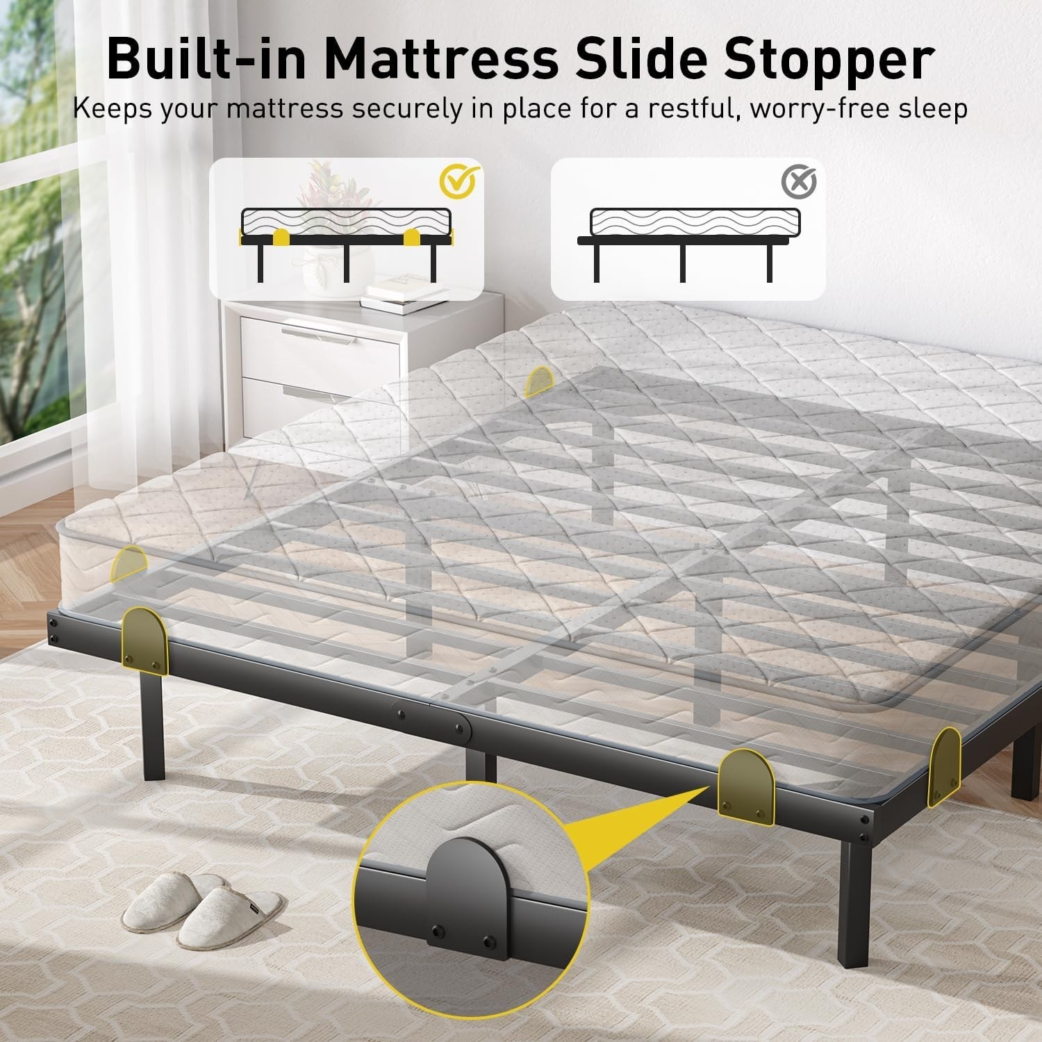 Floating Bed Frame Queen 14 Inch with LED Lights Charging Station Easy Assembly