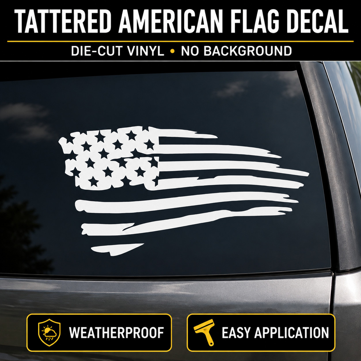 American Flag Tattered USA – Vinyl Decal Sticker – CHOOSE Size & Color