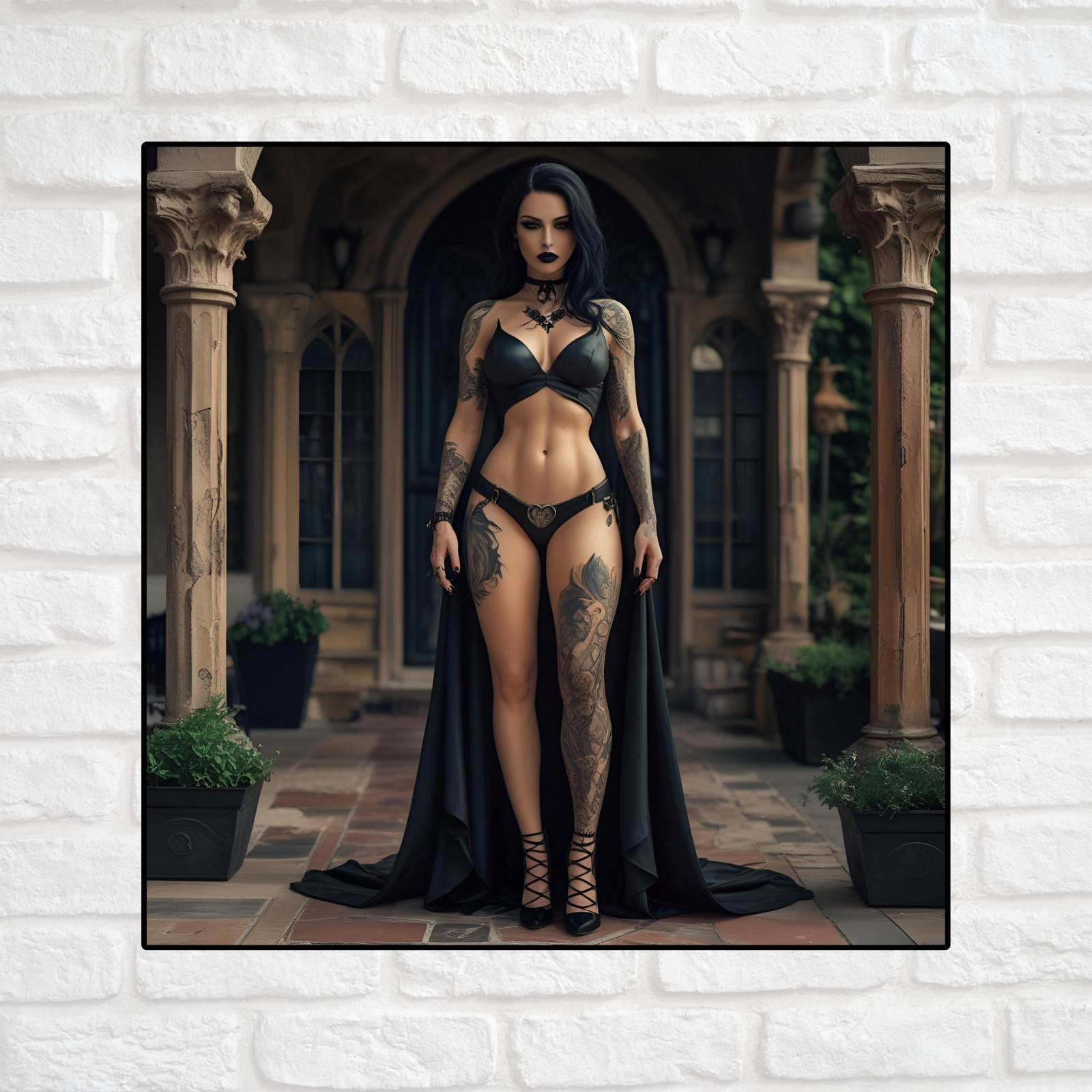 Pinup girl sticker vinyl decal black hair gothic sexy seductive cleavage vampire