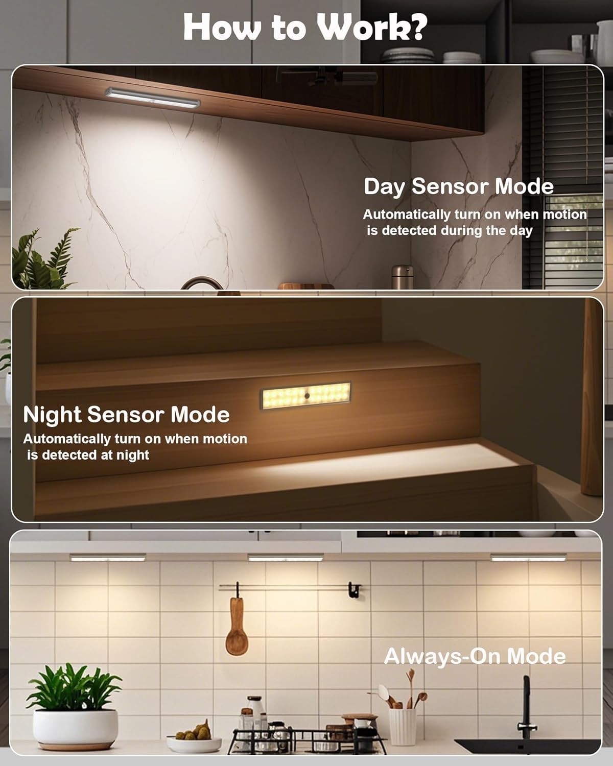 58-LED Motion Sensor Under Cabinet Lights Wireless, RGB Closet Light Night Li…