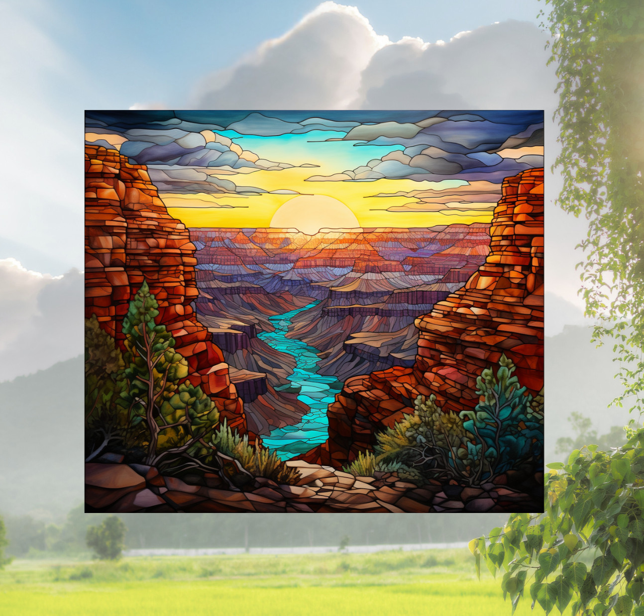 Grand Canyon Faux Stained-Glass WINDOW CLING Sun-catcher Size 9.2" Vinyl