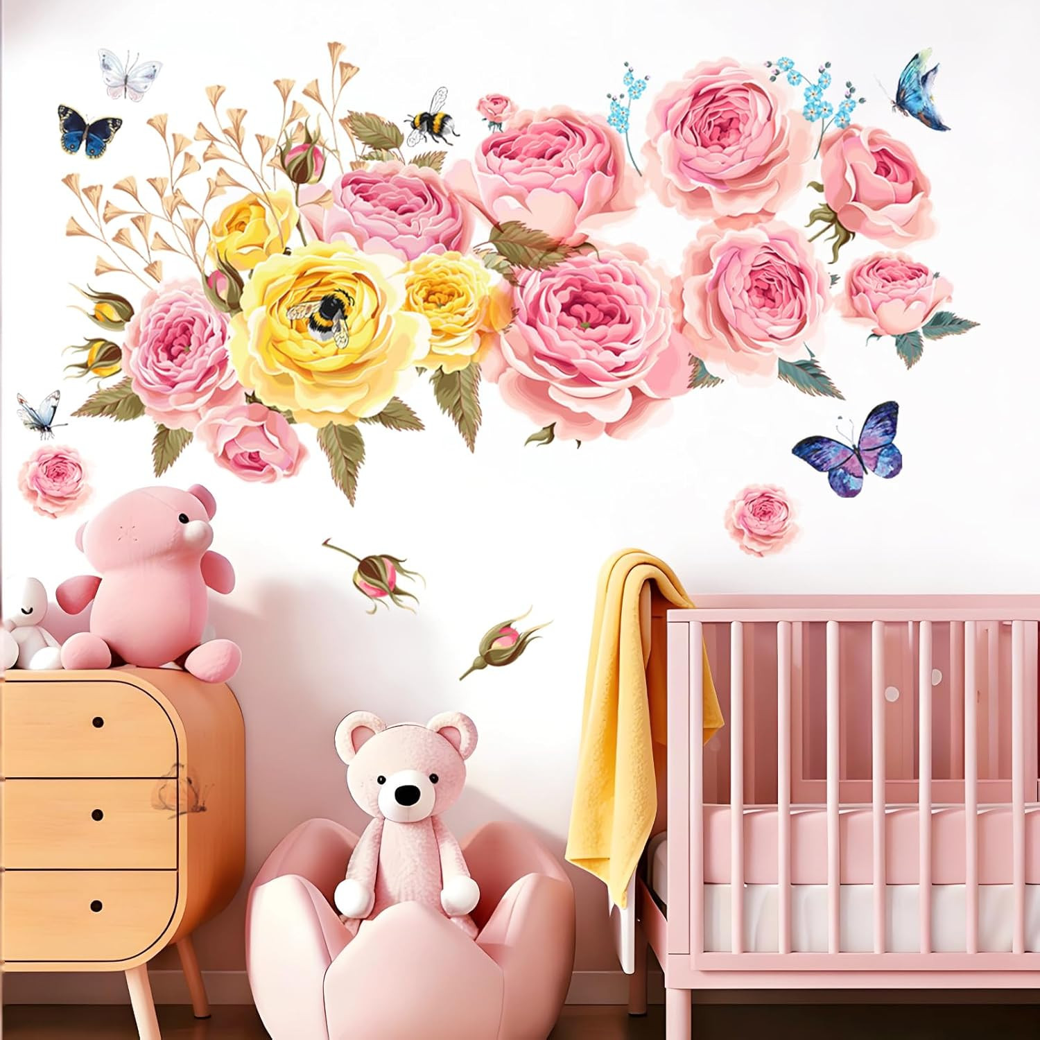 Watercolor Peony Wall Decals Spring Floral Wall Stickers Decals Large Peony Butt