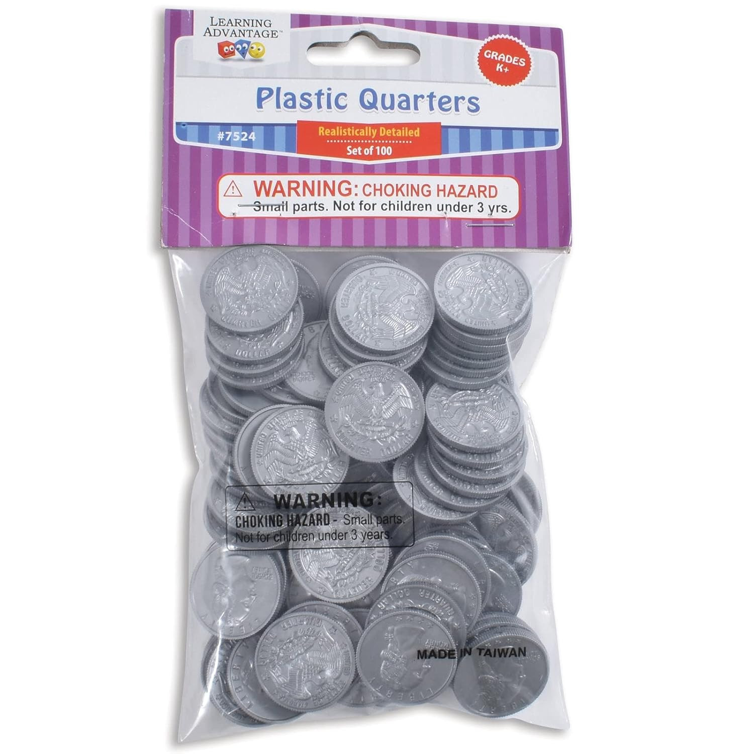 Play Quarters Set of 100 Plastic Coins Real US Currency Size Teach Money Math