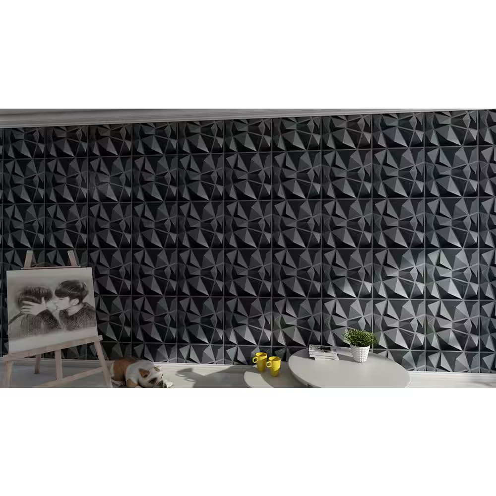 19.7 In. X 19.7 In. Diamond Black 3D PVC Wall Panels (12-Pack)
