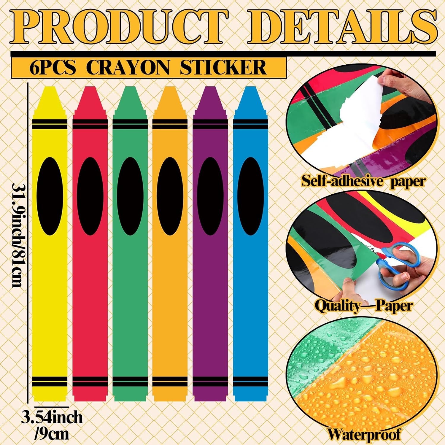 Colorful Crayon Wall Decals Stickers Rainbow Peel and Stick Decor for Walls