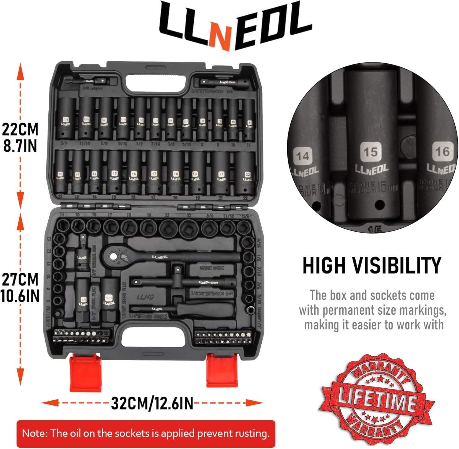 Impact Socket Set 3/8 Drive,95Pcs Deep&Shallow Socket Wrench Set,6 Point Metric&