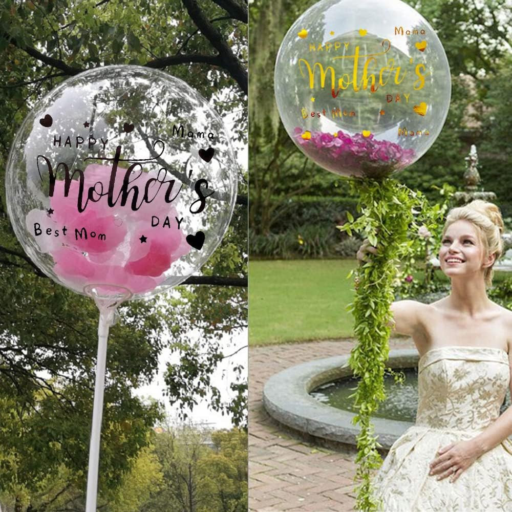 Mother'S Day Balloon Stickers Happy Mom Decals 12 Pcs Gold Black Rainbow Decor