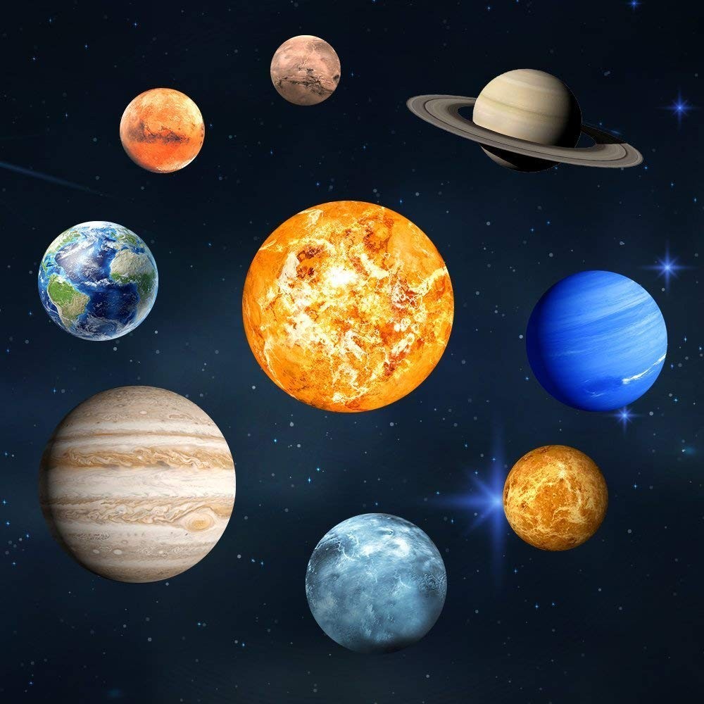 9pcs Removable Glow in The Dark Planet Wall Stickers Sun Earth and so on Glow…