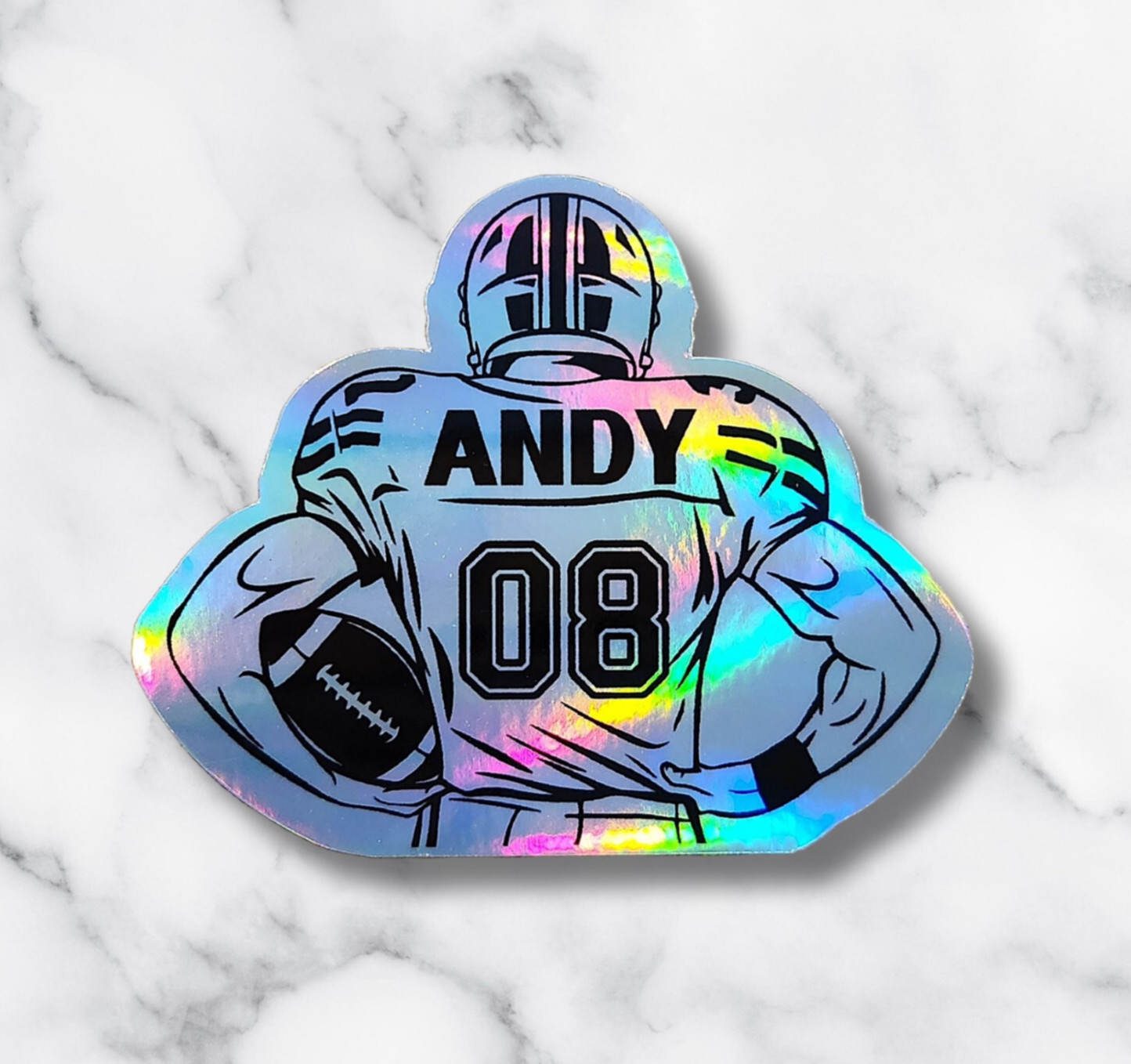 Personalized Holographic Football Player Sticker with Name & Team Number