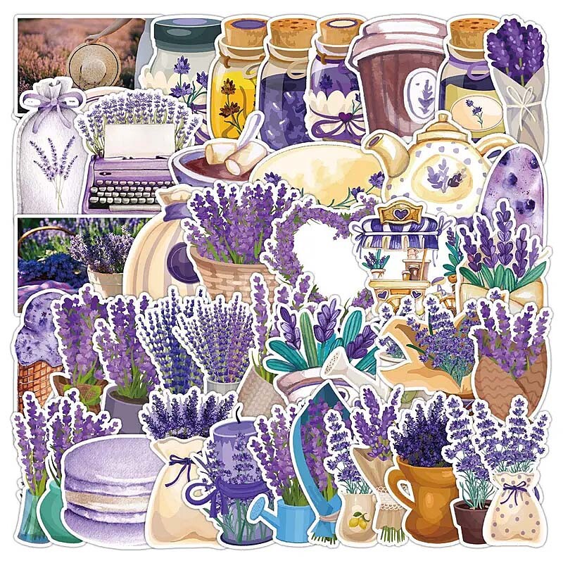 LAVENDER Vinyl Stickers~Purple WATERCOLOR Flower Wildflower~4 Waterbottle Laptop