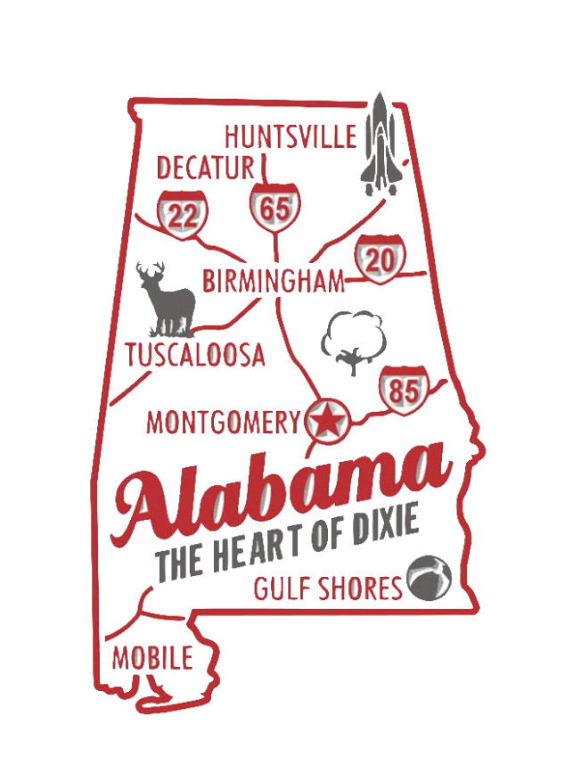 Alabama – Heart Of Dixie – Vinyl Decal 4" Car Windows Laptop Cups Mugs Tumblers