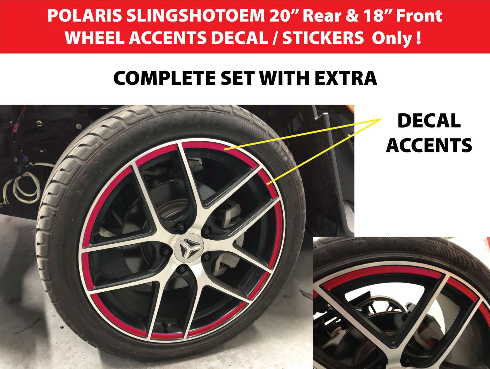 POLARIS SLINGSHOT WHEEL ACCENT DECALS STICKERS FOR 18"Front & 20"Rear OEM Style