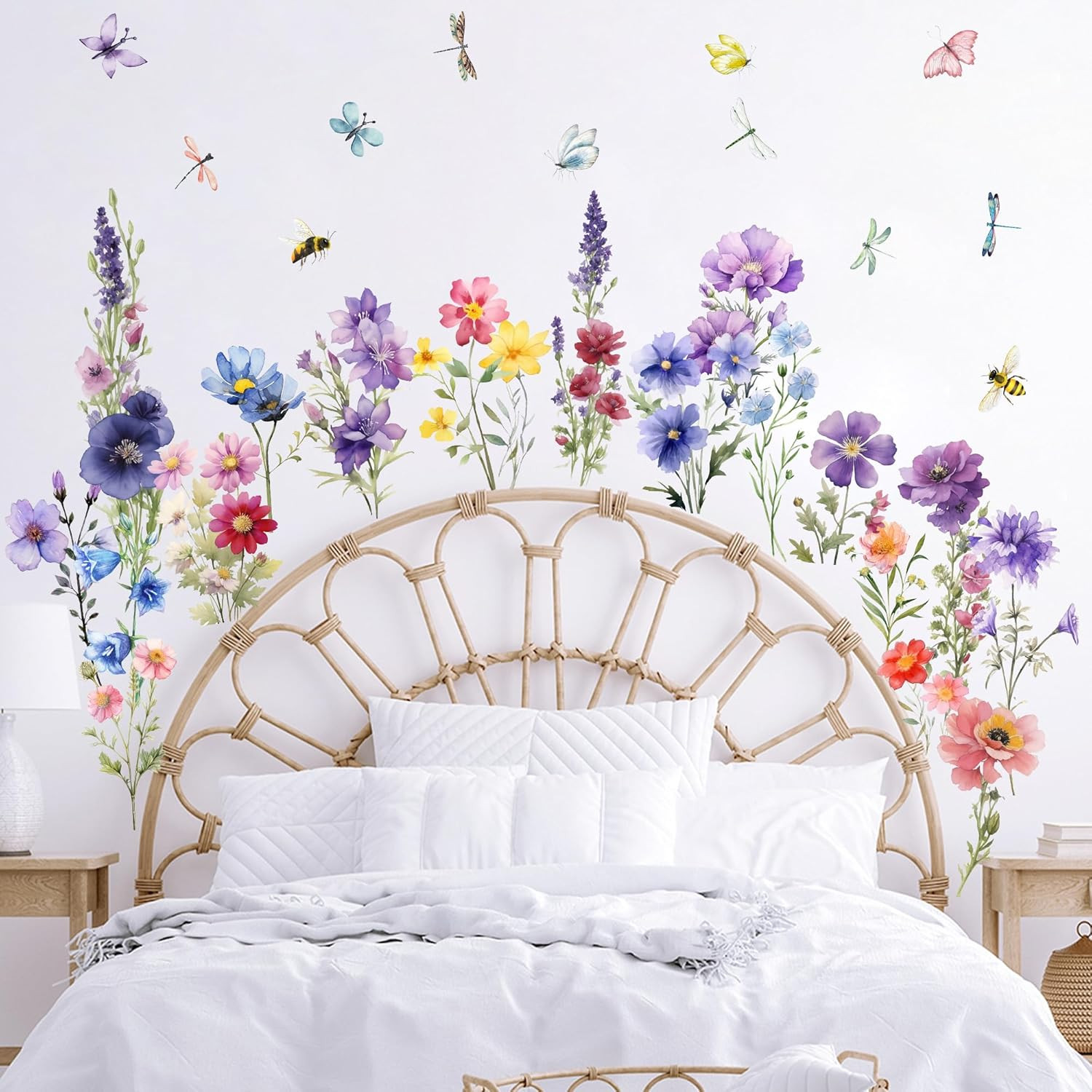 9-Piece Floral Wall Decals – Removable Vinyl Flower and Butterfly Stickers