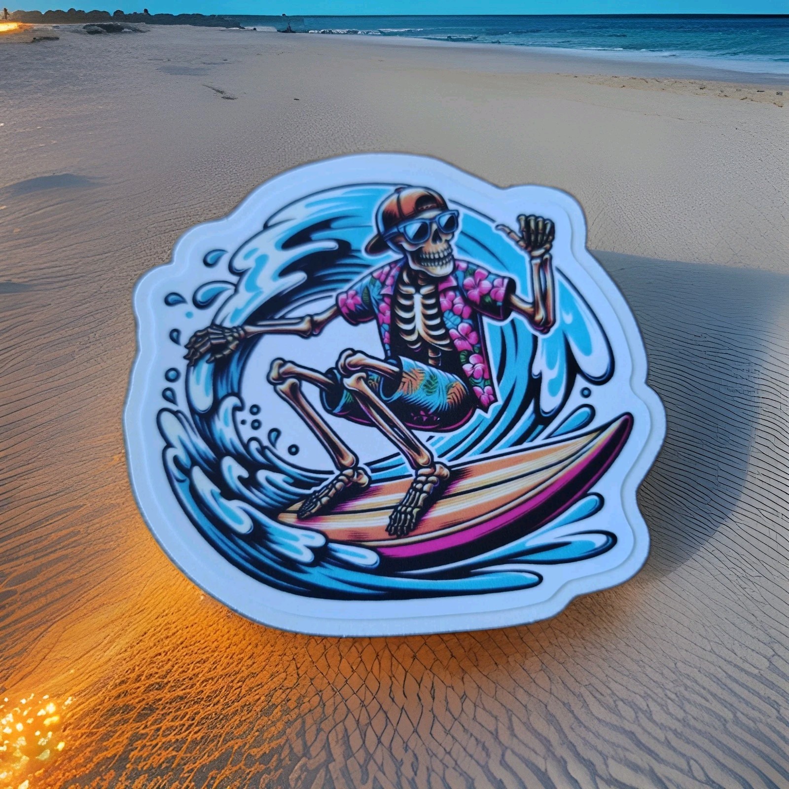 🔥🌊Summer Fun Surf's Up! SURFING SKELETON! Funny 4" Vinyl Sticker Decal! 👀🏄🔥