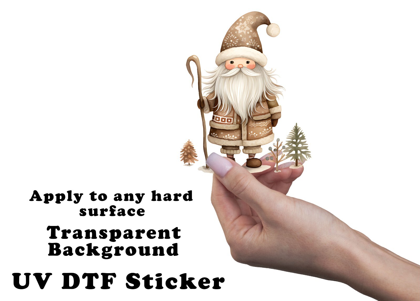 Neutral Christmas Folk Art Santa UV DTF Sticker Transparent Decal