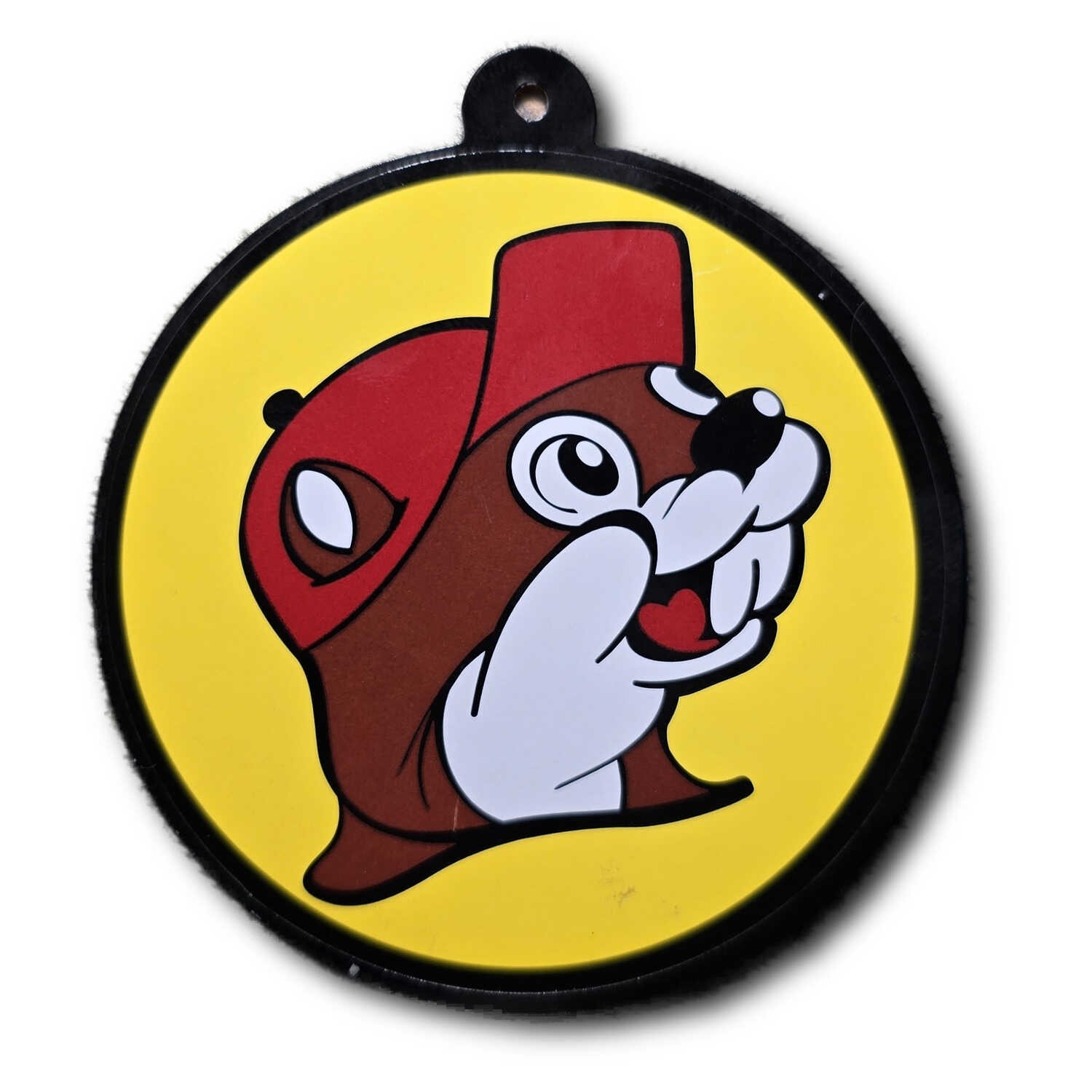 Buc-ee's Beaver Logo 3 Inch Round Sticker with Rigid Cardstock Hanging Back F547
