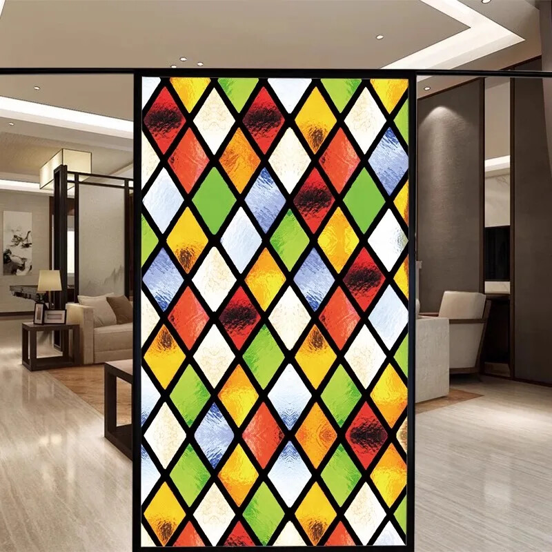 Vintage Static Cling Privacy Stained Window Film Opaque Frosted Glass Sticker