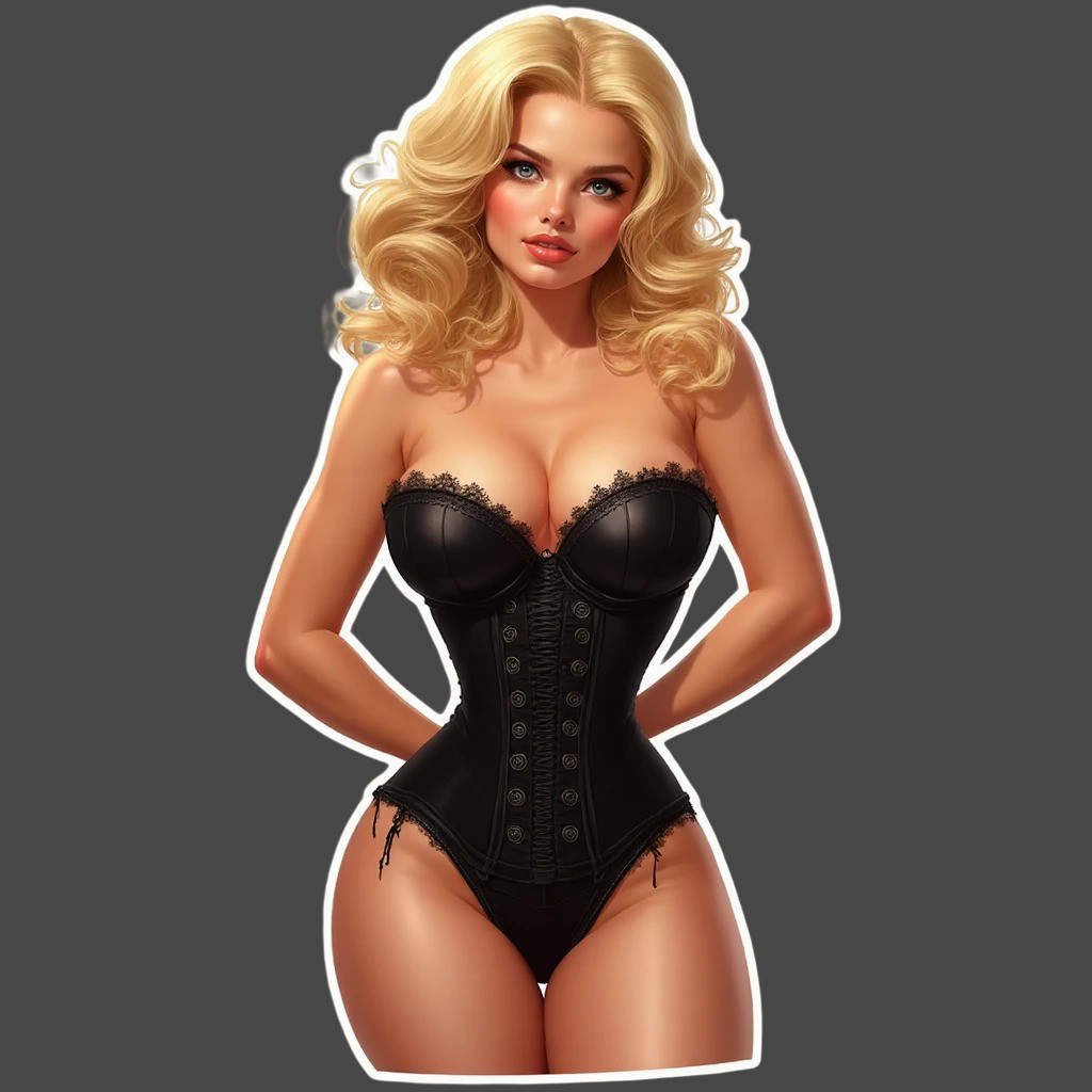 Blonde pinup girl sticker vinyl decal retro corset bombshell curvy glamour vibe