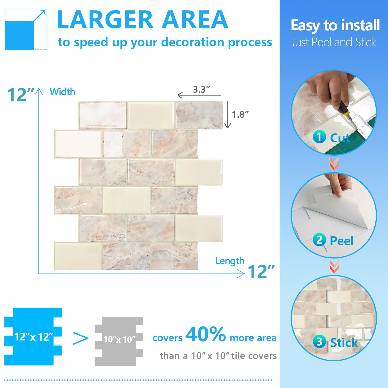 Azulejos Adhesivos Estilo Metro Marmol Marron Para Cocina Pack De 10 Lujo
