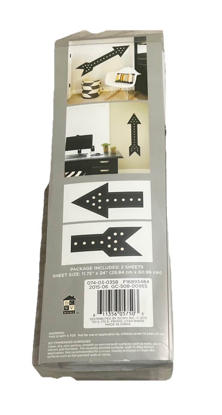 Arrow Self Adhesive Wall Decal Peel & Stick 38 in x 11 in Reposition’able Black