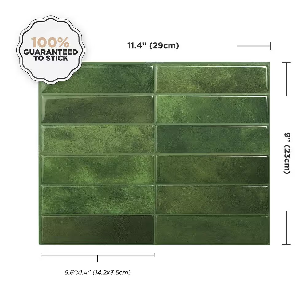 Peel and Stick Backsplash Tile Green 4 Pack 11x9in Vinyl Kitchen Bathroom DIY